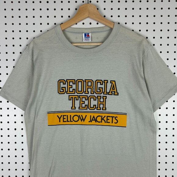 Georgia Tech Vtg 90s T Shirt Medium Russell Athletic Single Stitch Gray Graphic - Picture 2 of 6
